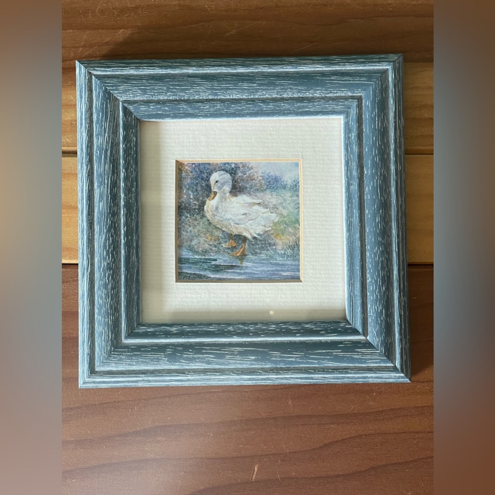 Robin Mullen miniature blue framed print 5x5” Vintage England